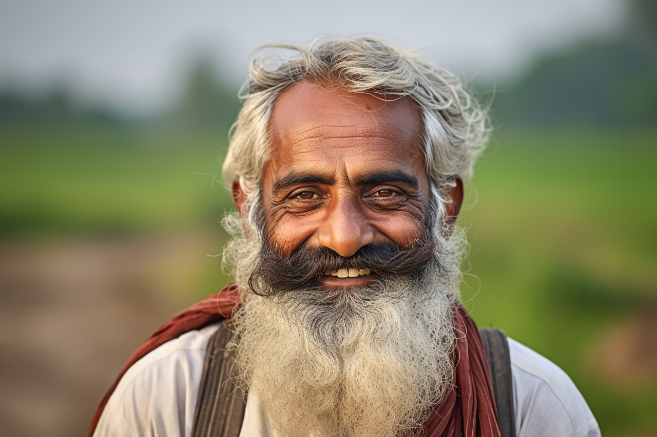 Indian man with beard in rural india