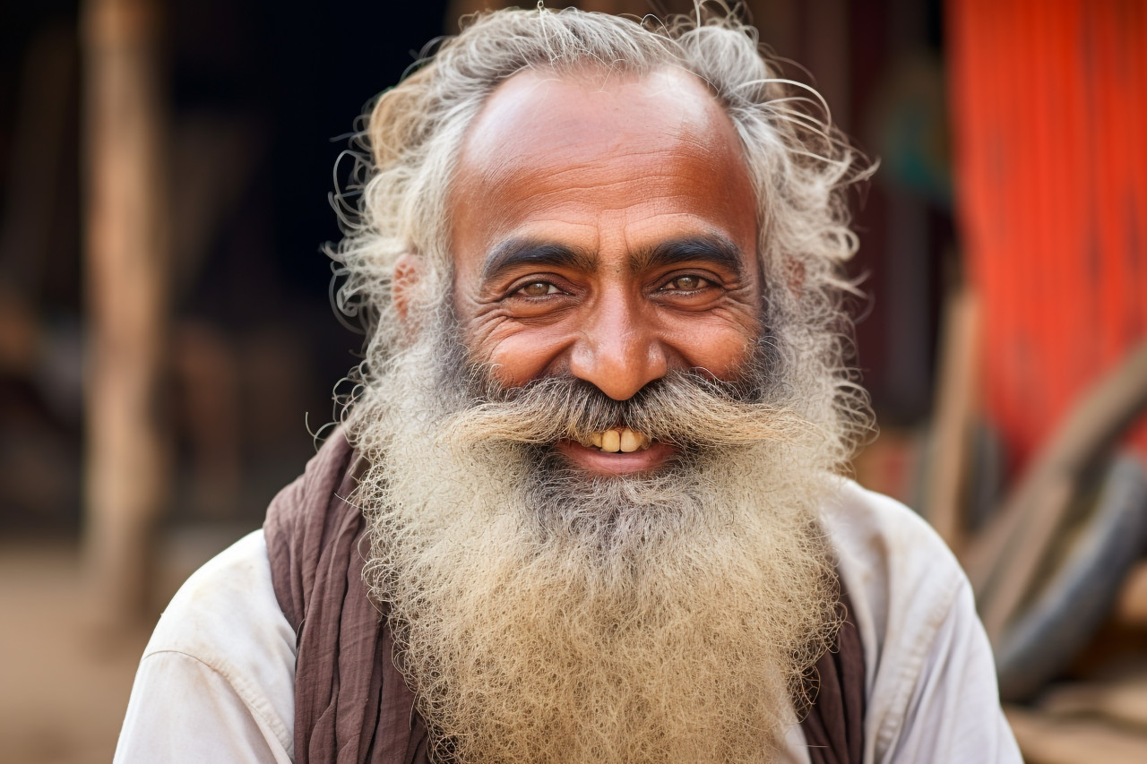 Indian man with beard in rural india