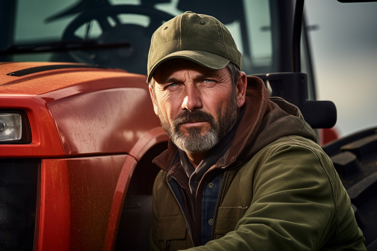 Farmer posing with tractor