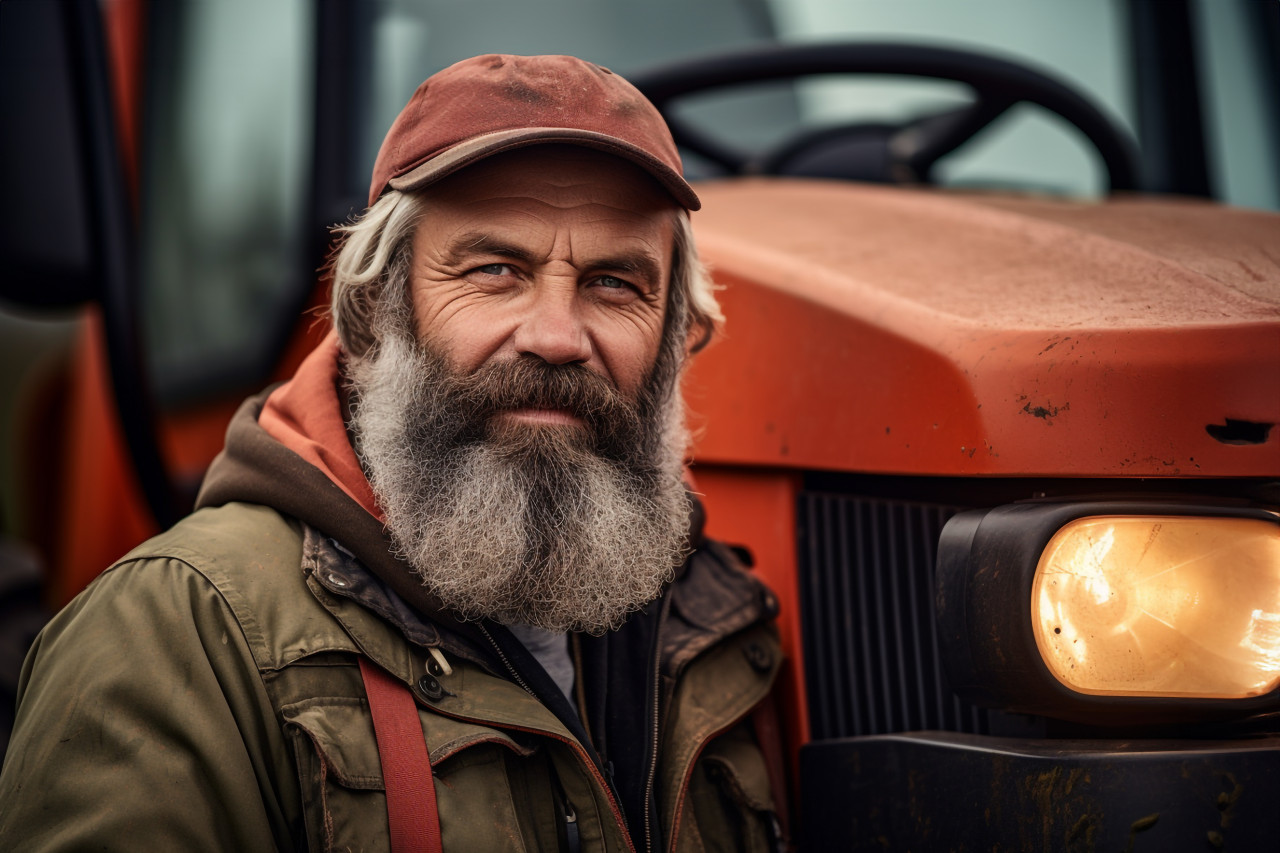 Farmer posing with tractor