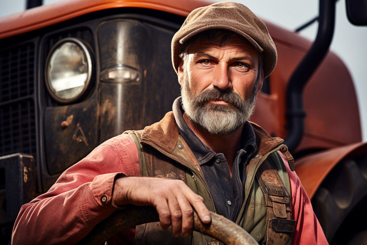 Farmer posing with tractor