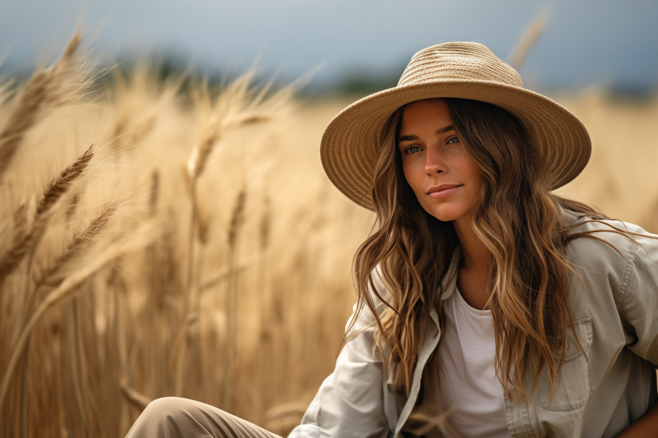 Woman taking break in wheat field photo