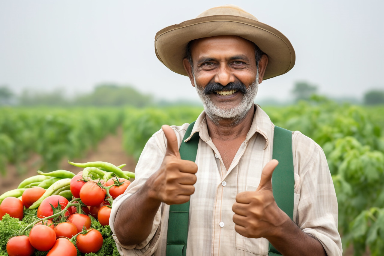 Indian farmer giving thumbs up