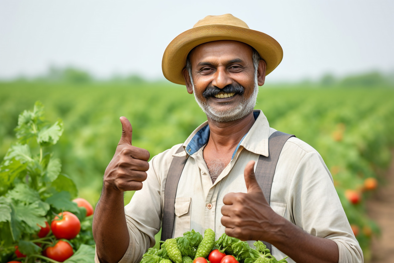 Indian farmer giving thumbs up