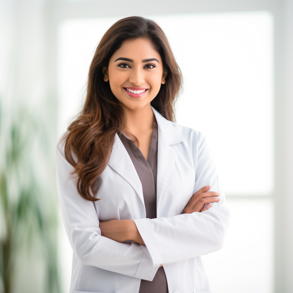Friendly smiling beautiful indian woman health educator at work on isolated white background