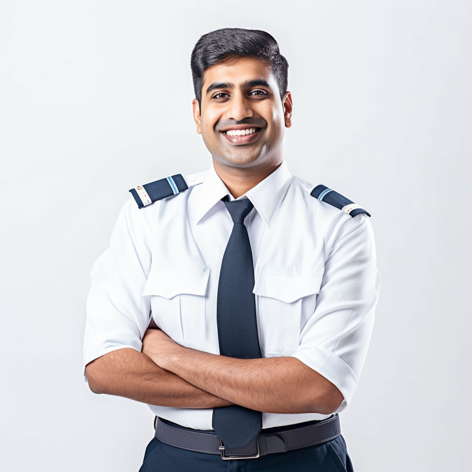 Smiling handsome indian man hospital security personnel at work on isolated white background