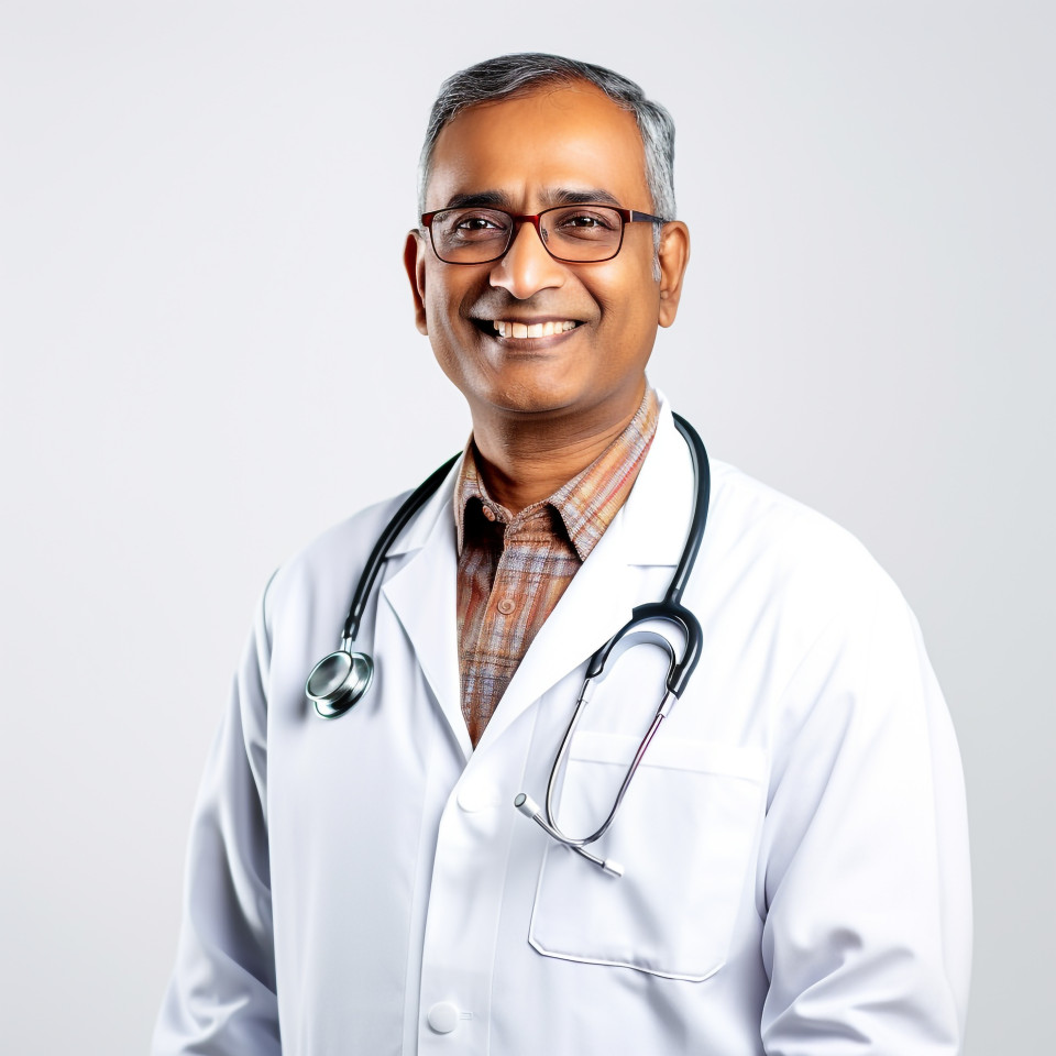 Friendly smiling handsome indian man home health aide at work on white background