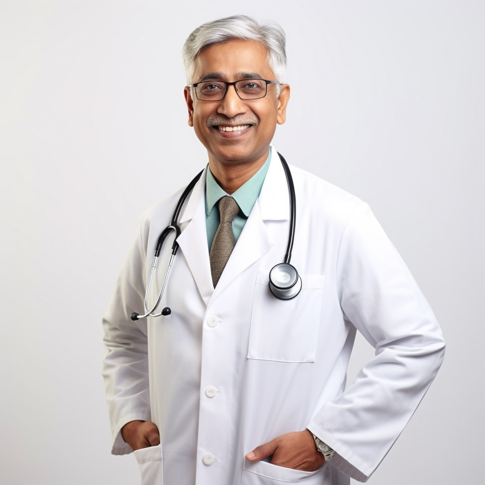 Friendly smiling handsome indian man home health aide at work on white background