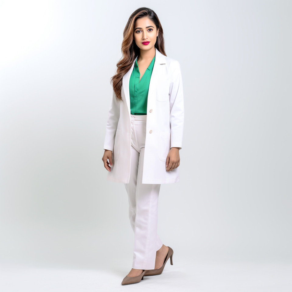 Confident beautiful indian woman hospital administrator at work on isolated white background