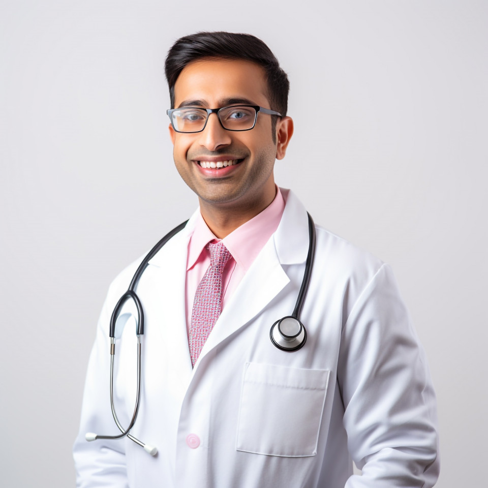 Confident handsome indian man patient advocate at work on white background