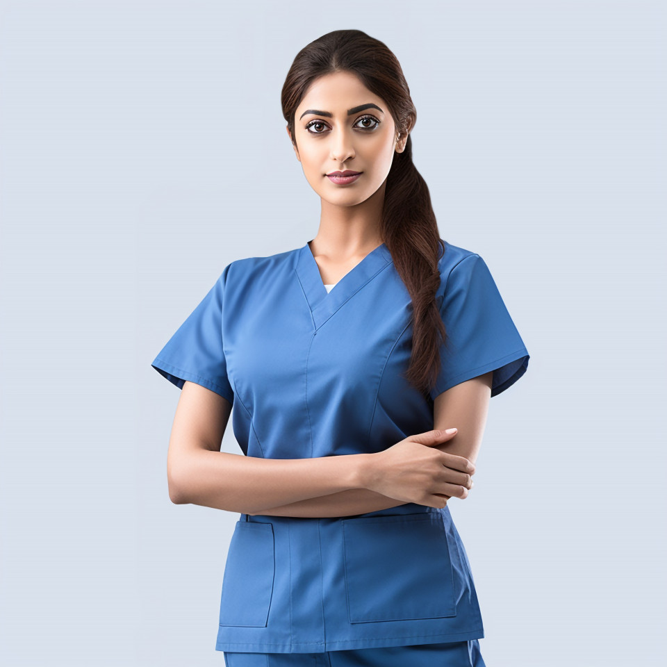 Confident beautiful indian woman hospital security personnel at work on isolated white background