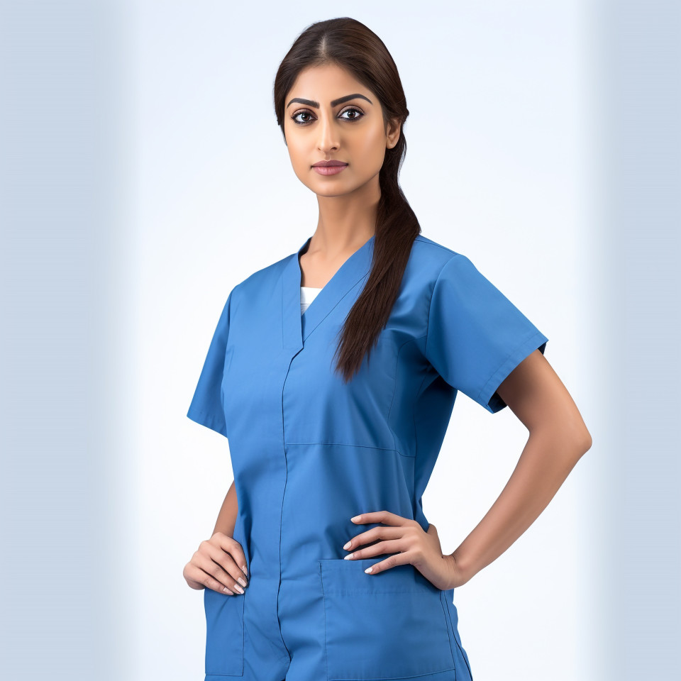 Confident beautiful indian woman hospital security personnel at work on isolated white background