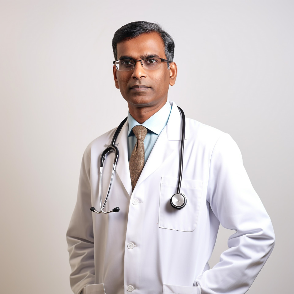 Confident handsome indian man hospital administrator at work on isolated white background