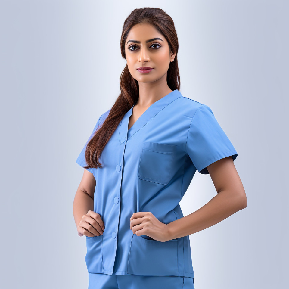 Confident beautiful indian woman hospital security personnel at work on isolated white background
