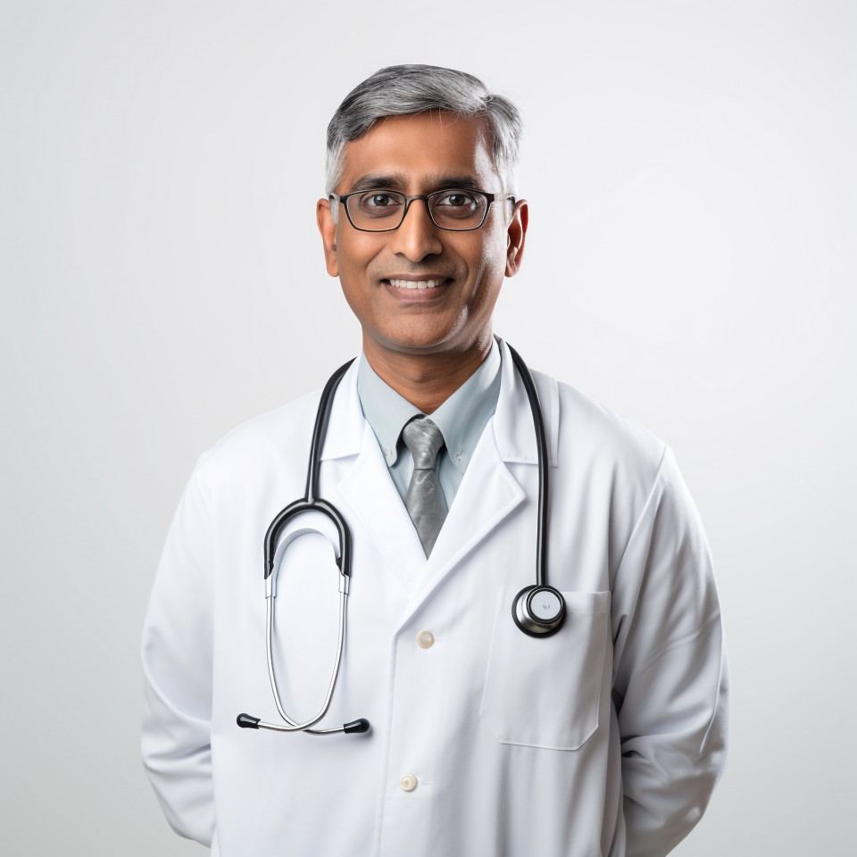 Confident handsome indian man home health aide at work on isolated white background