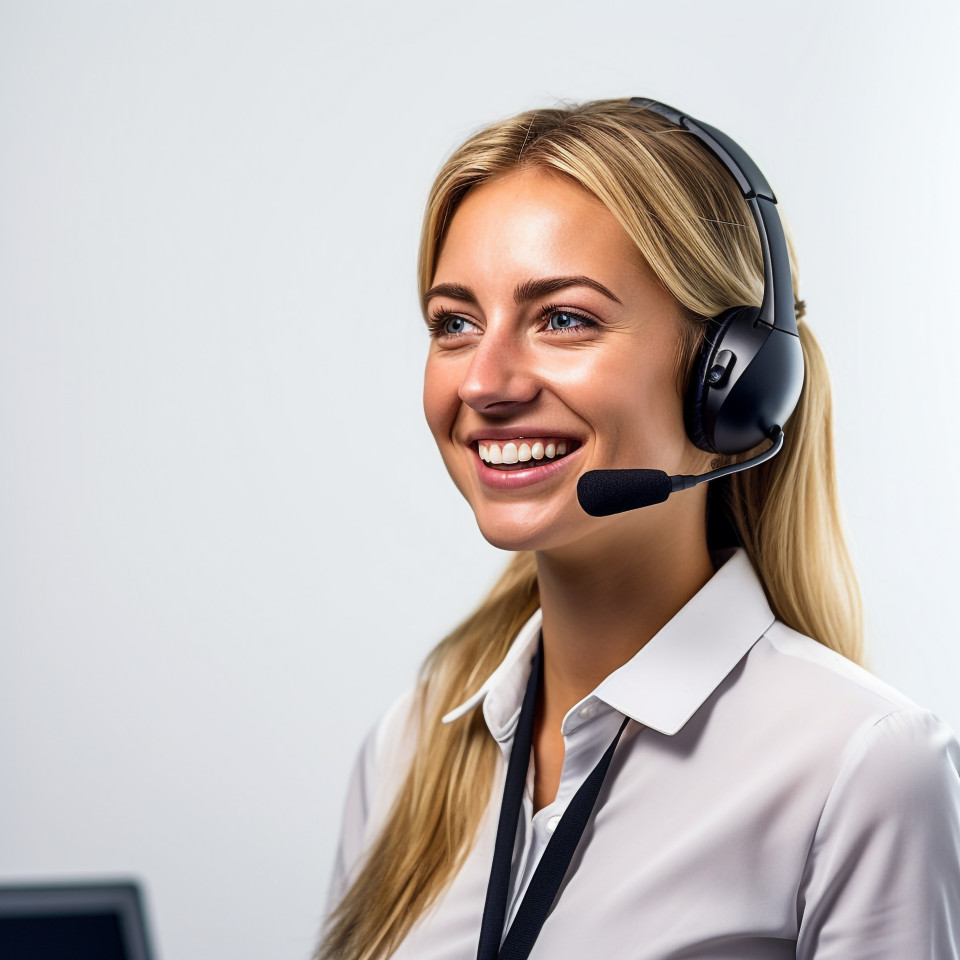Friendly smiling beautiful woman automotive customer service representatives at work white background