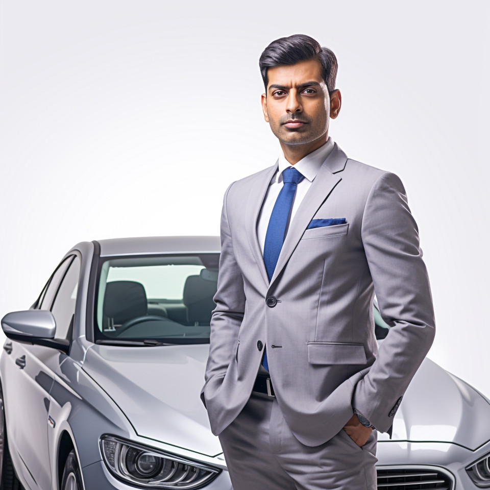 Confident handsome indian man automotive compliance and safety officer at work on isolated white background