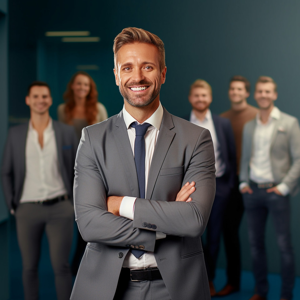 Smiling banker recruiter helping clients