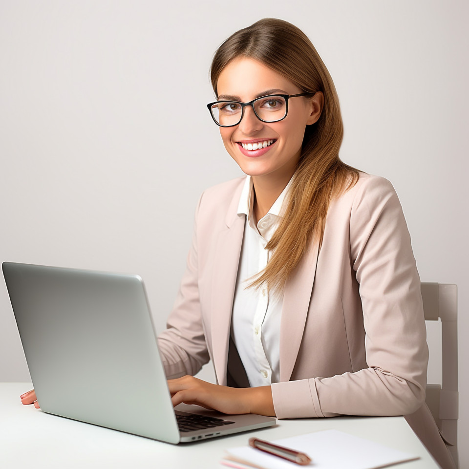Friendly smiling beautiful woman banking and finance marketing manager at work on blured background