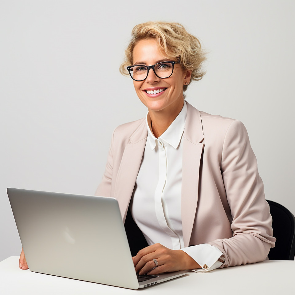 Friendly smiling beautiful woman banking and finance chief operating officer at work on blured background