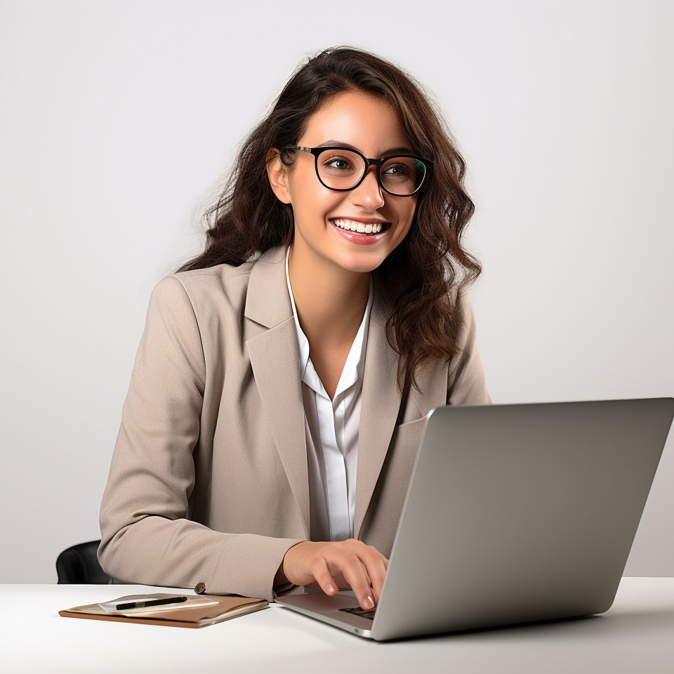 Friendly smiling beautiful woman banking and finance marketing manager at work on blured background