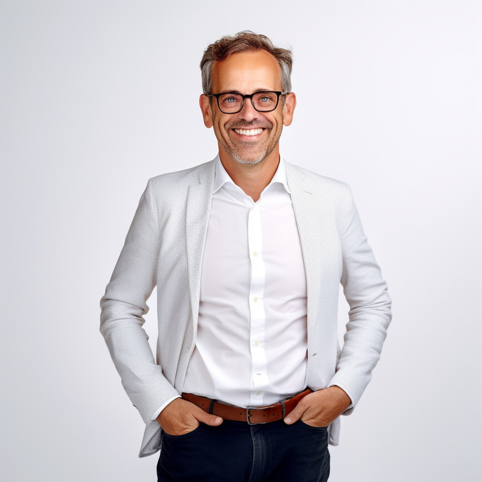 Stock photography of friendly smiling handsome man banking and finance chief investment officer at work