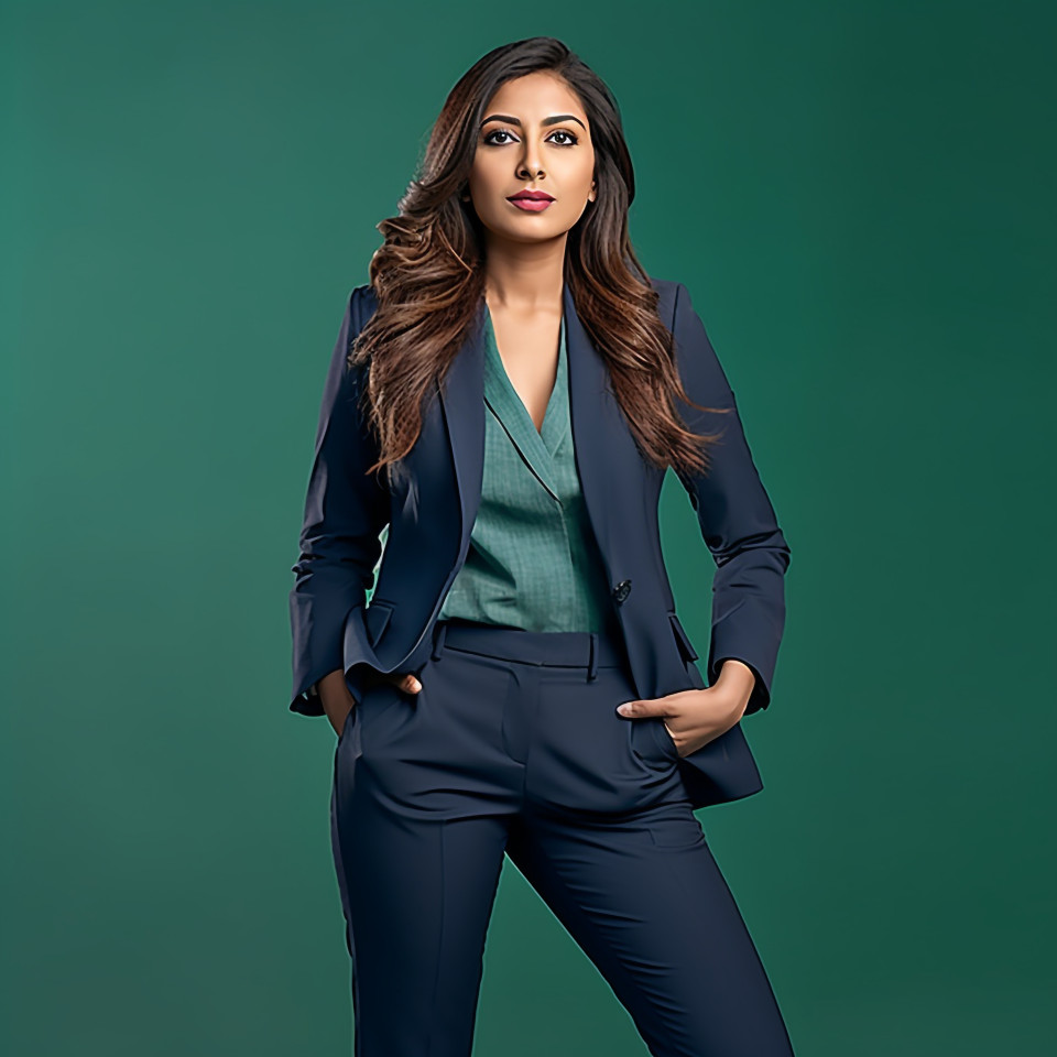 Confident beautiful indian woman banking and finance investment analyst at work on blured background