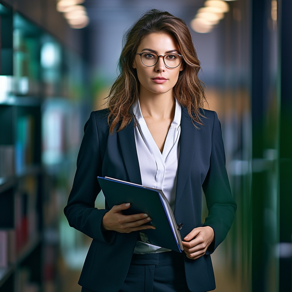 Confident beautiful woman banking and finance fund manager at work on blured background