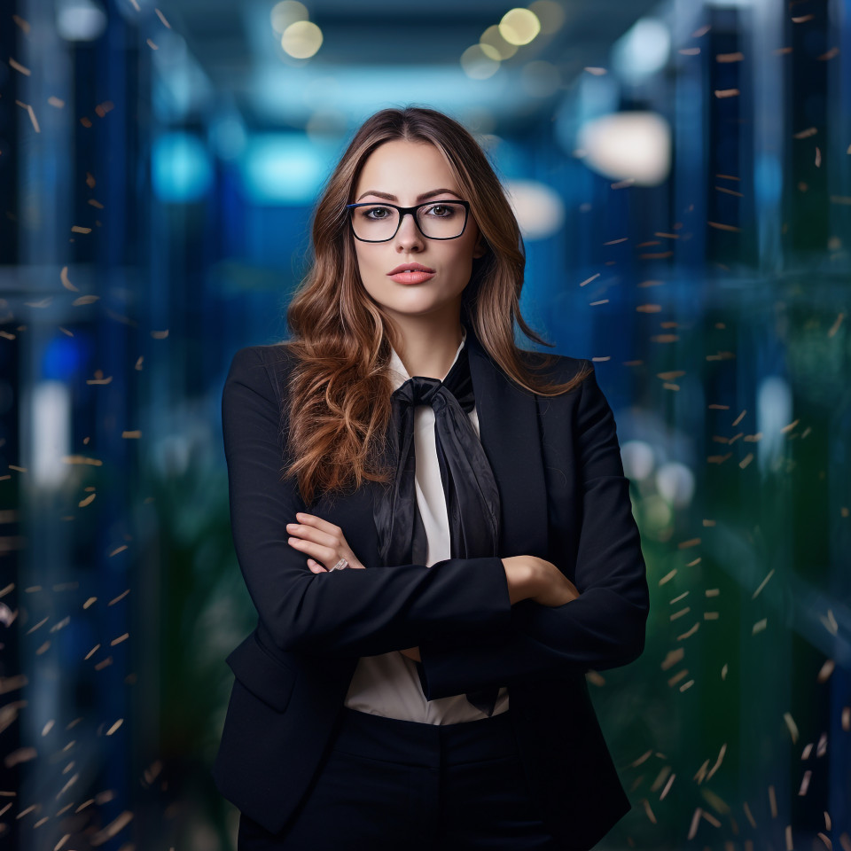 Confident beautiful woman banking and finance hr manager at work on blured background