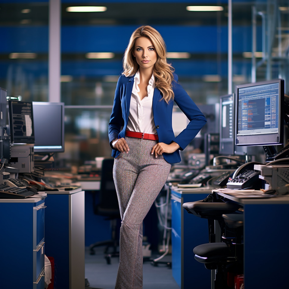 Confident beautiful woman banking and finance marketing manager at work on blured background