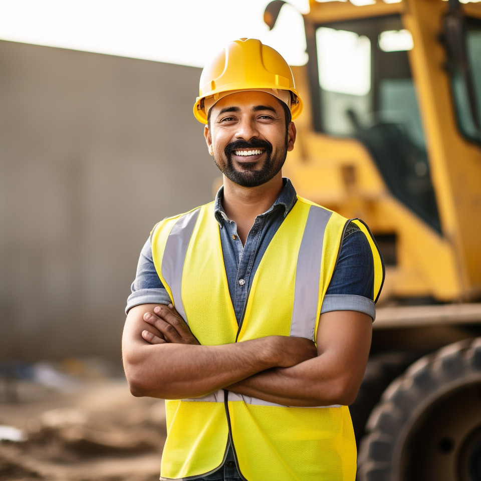 Indian construction engineer working blurred background