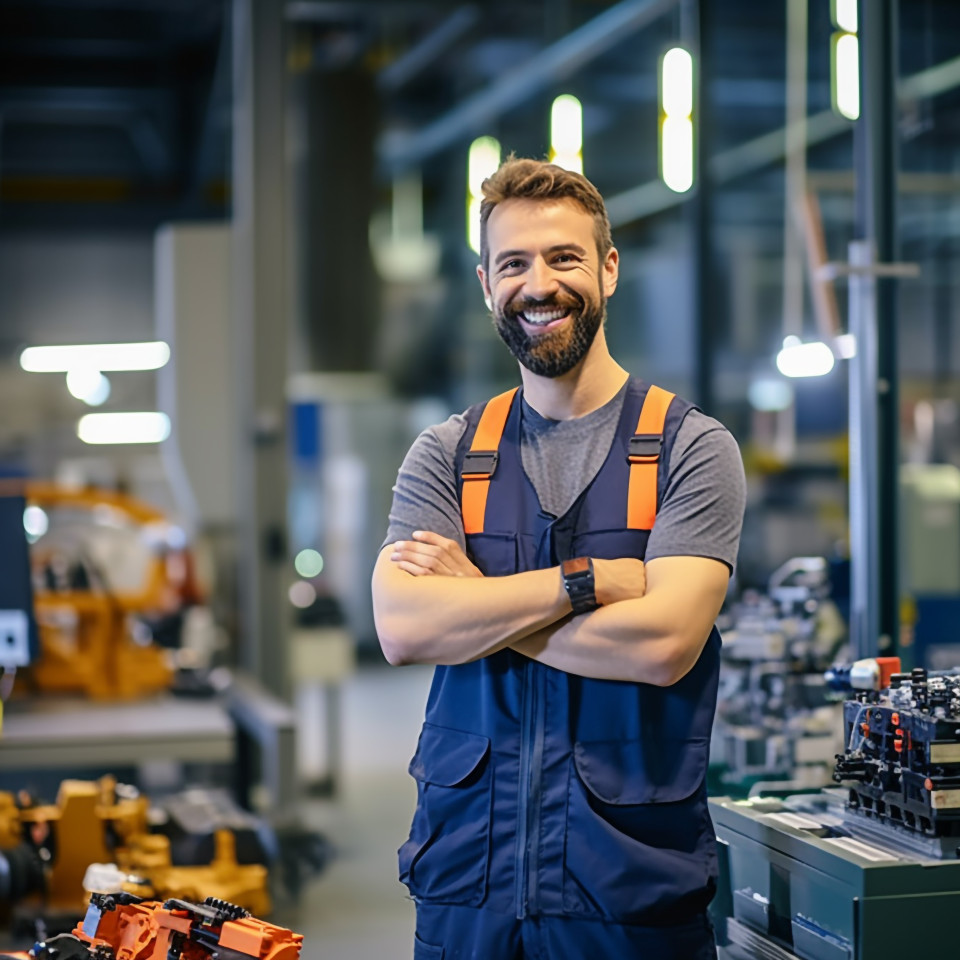 Automation engineer working on blurred background