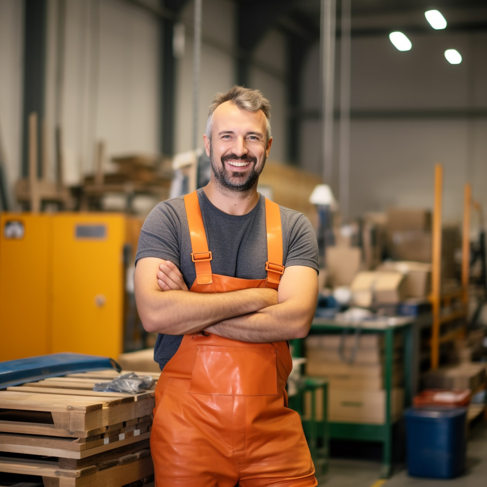 Smiling turner working on a blurred background
