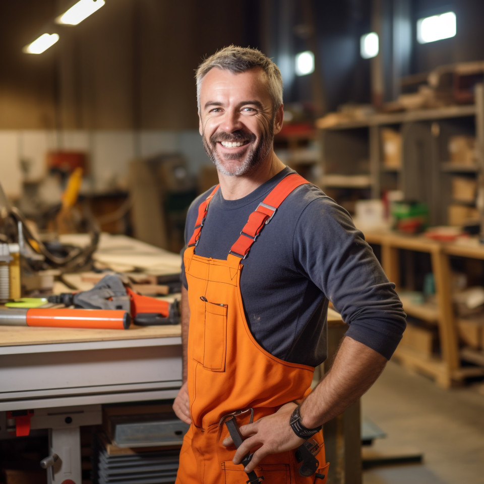 Smiling turner working on a blurred background