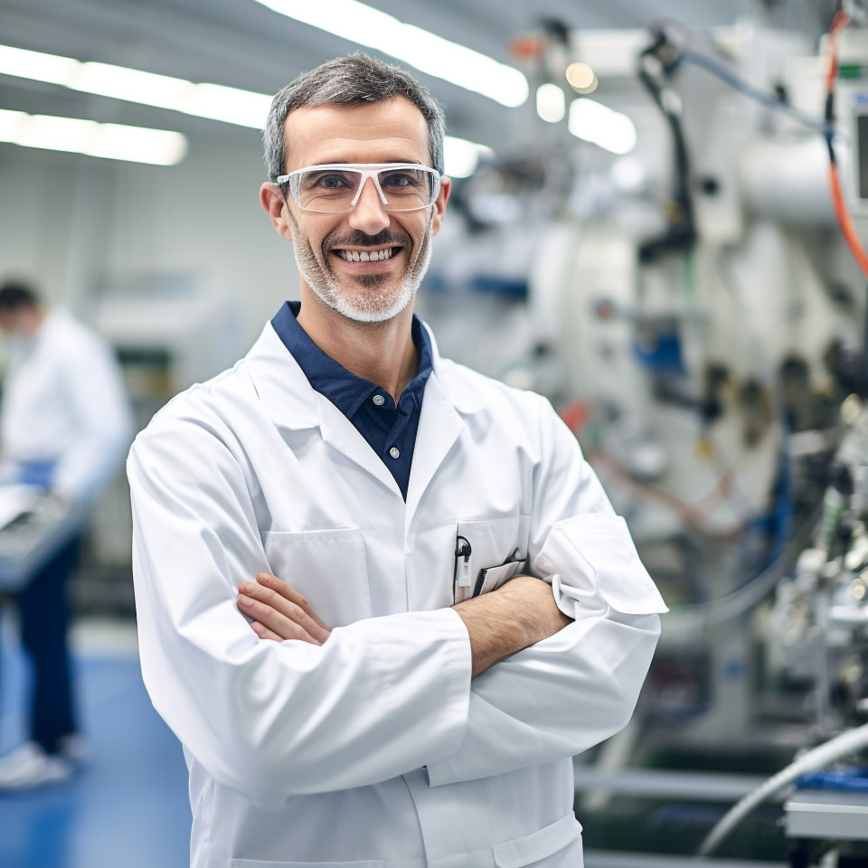 Aerospace engineer working at factory  on blurred background