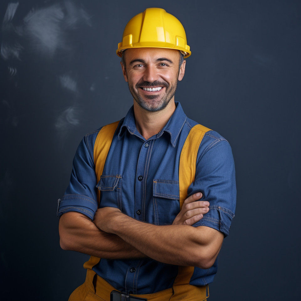 Smiling construction worker at work a blurred background