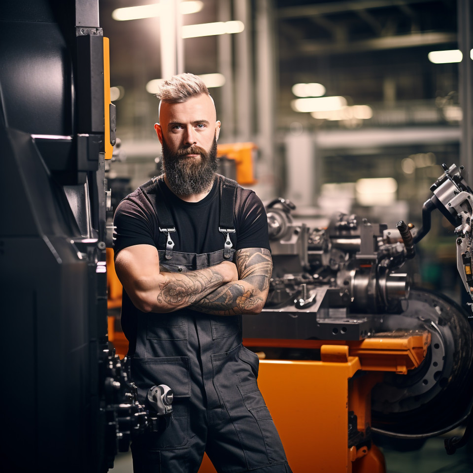 Skilled machinist working on blurred background