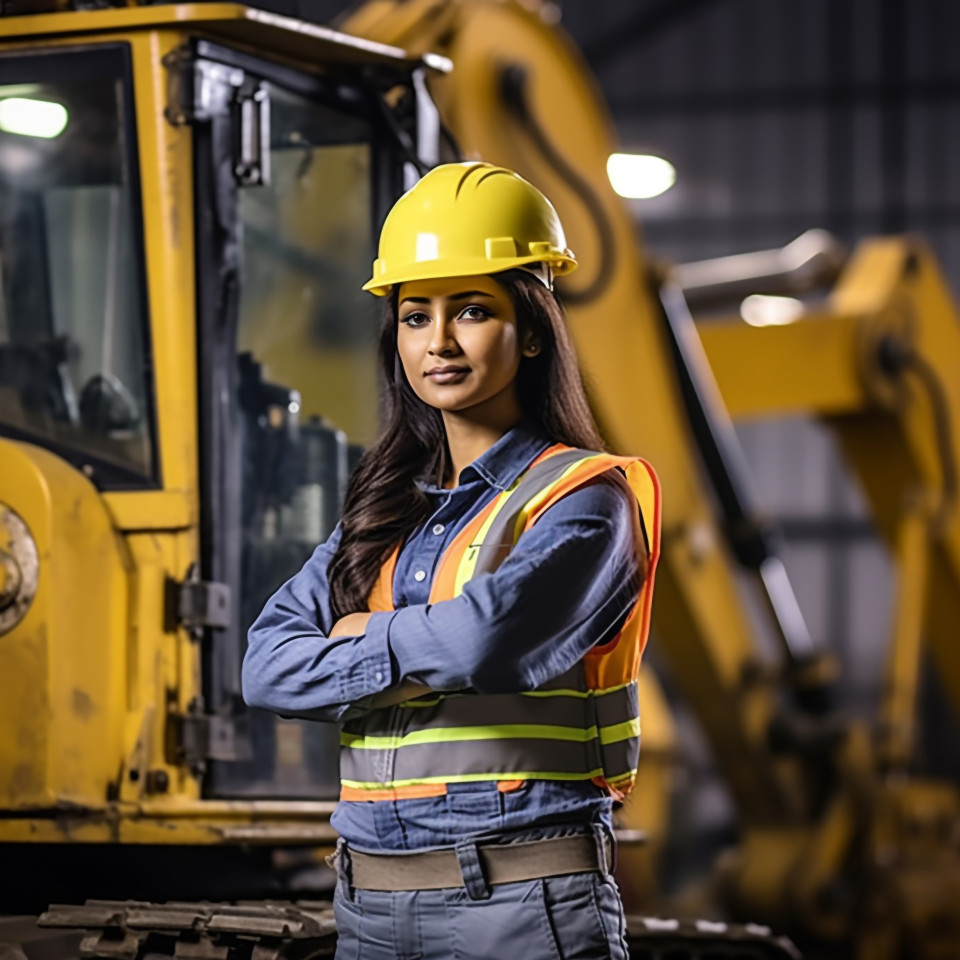 Indian female machinist at work on blurred background