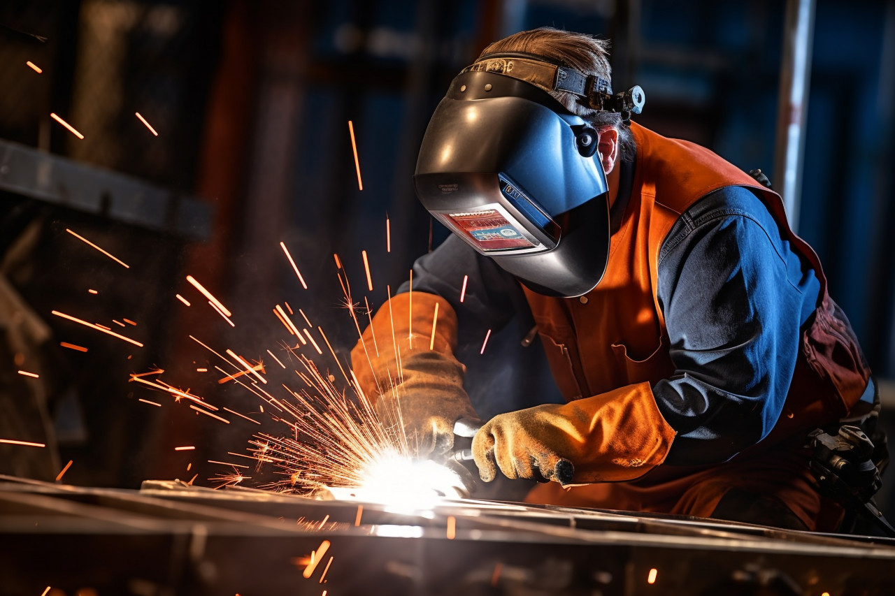 Welder working on blurred background