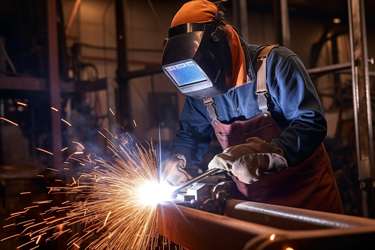 Welder working on blurred background