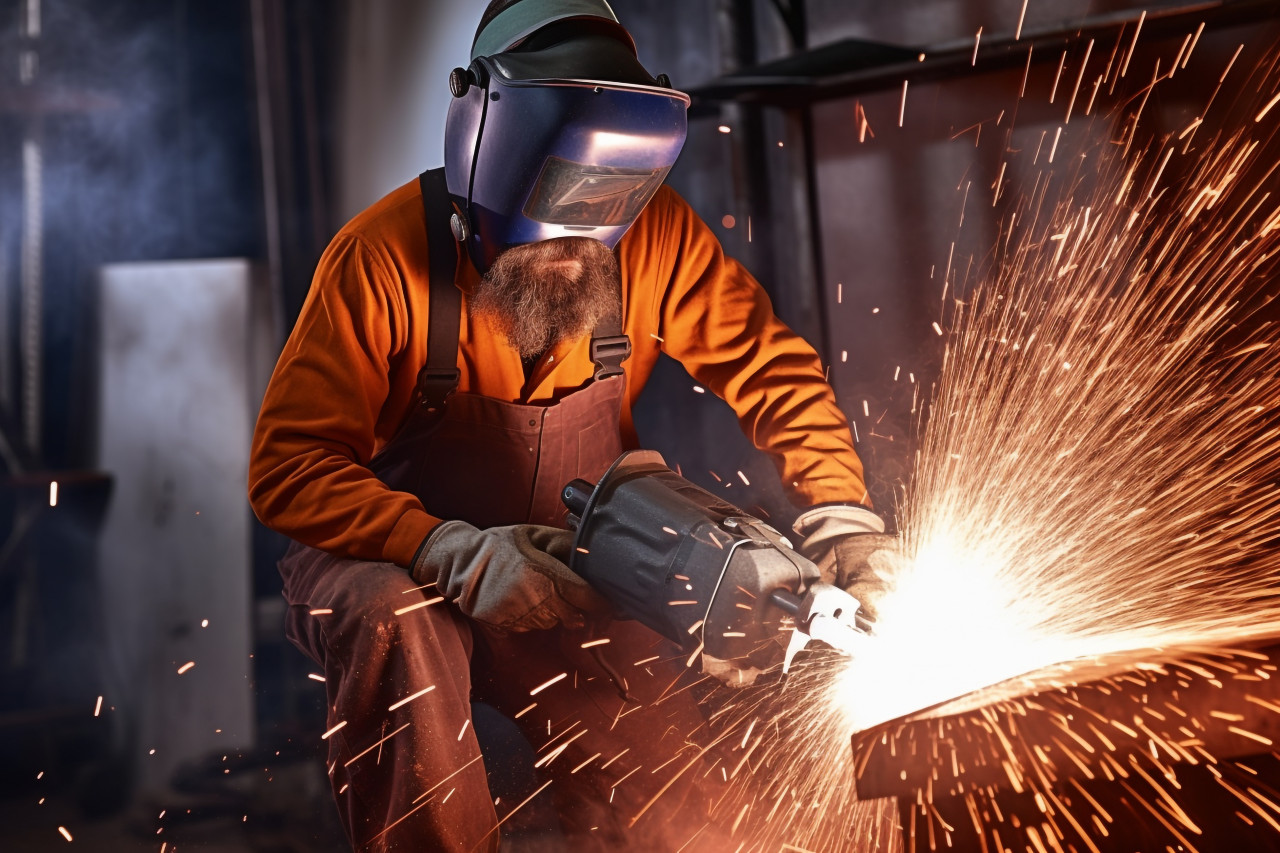 Welder working on blurred background