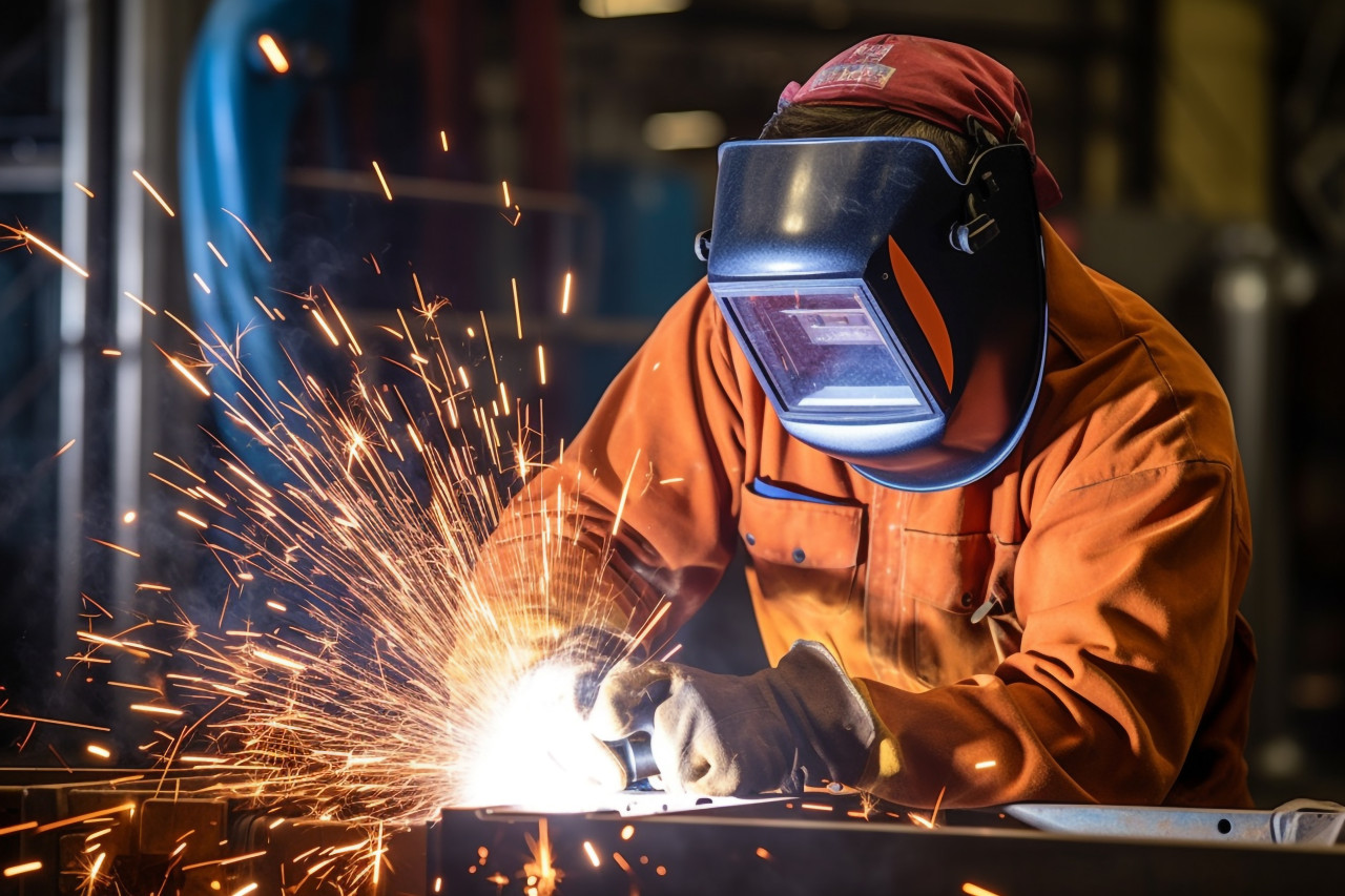 Welder working on blurred background