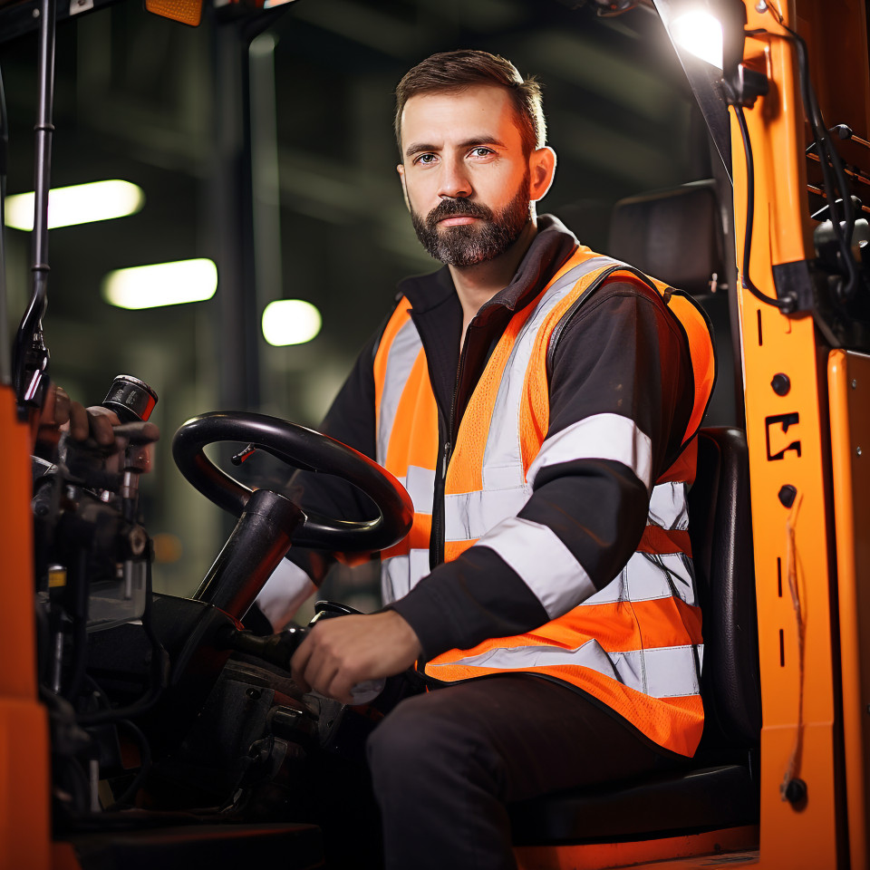 Machine operator works confidently while the background is blurred