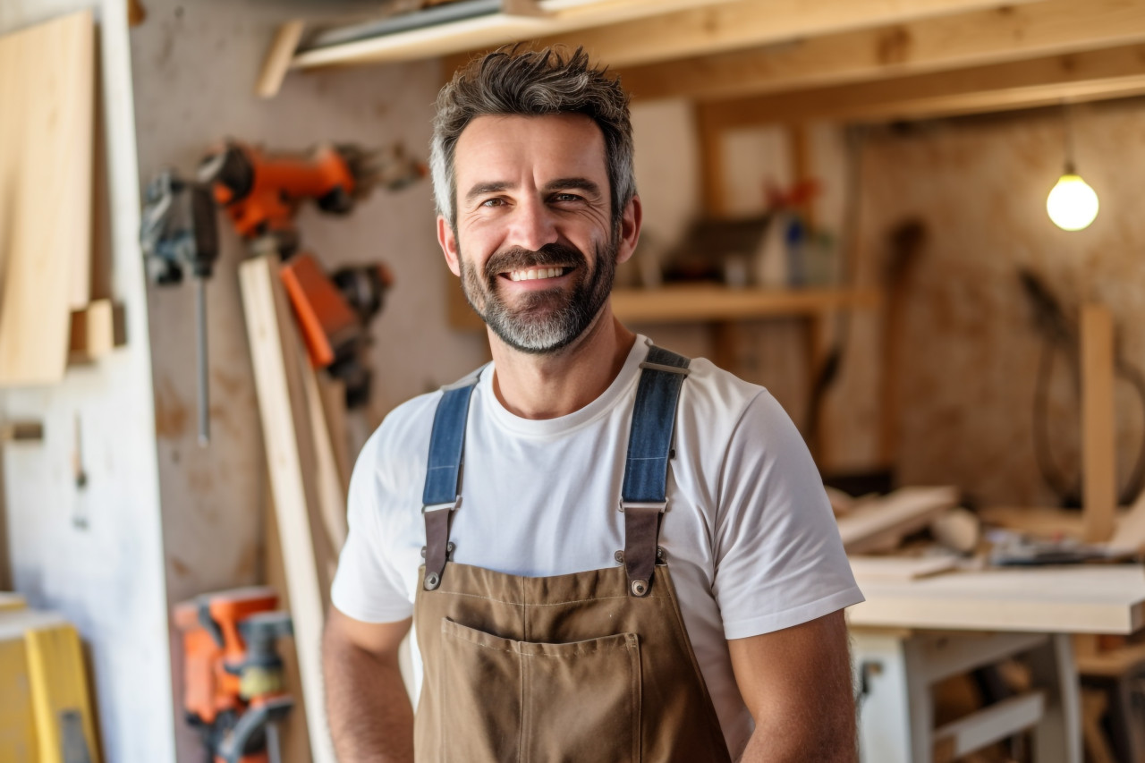 Carpenter working on blurred background