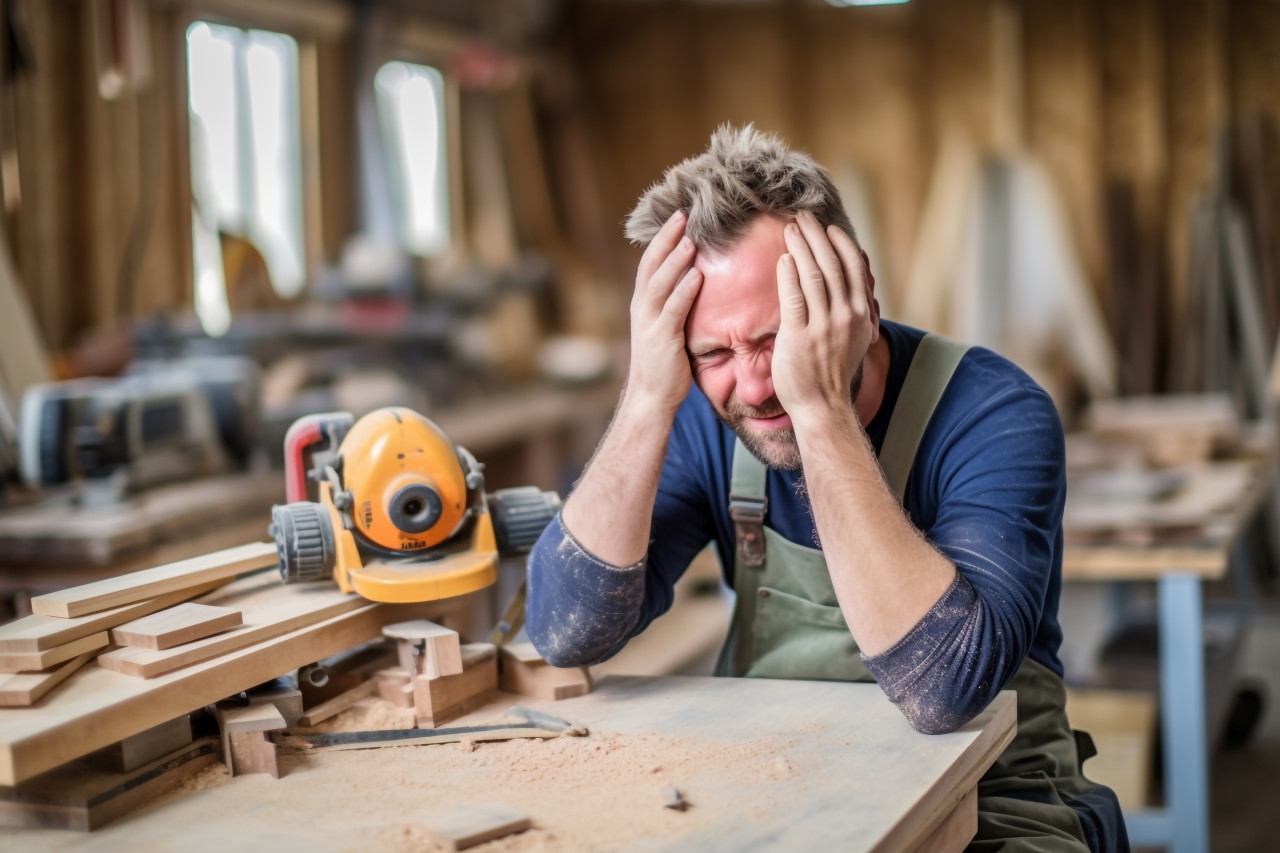 Carpenter working on blurred background