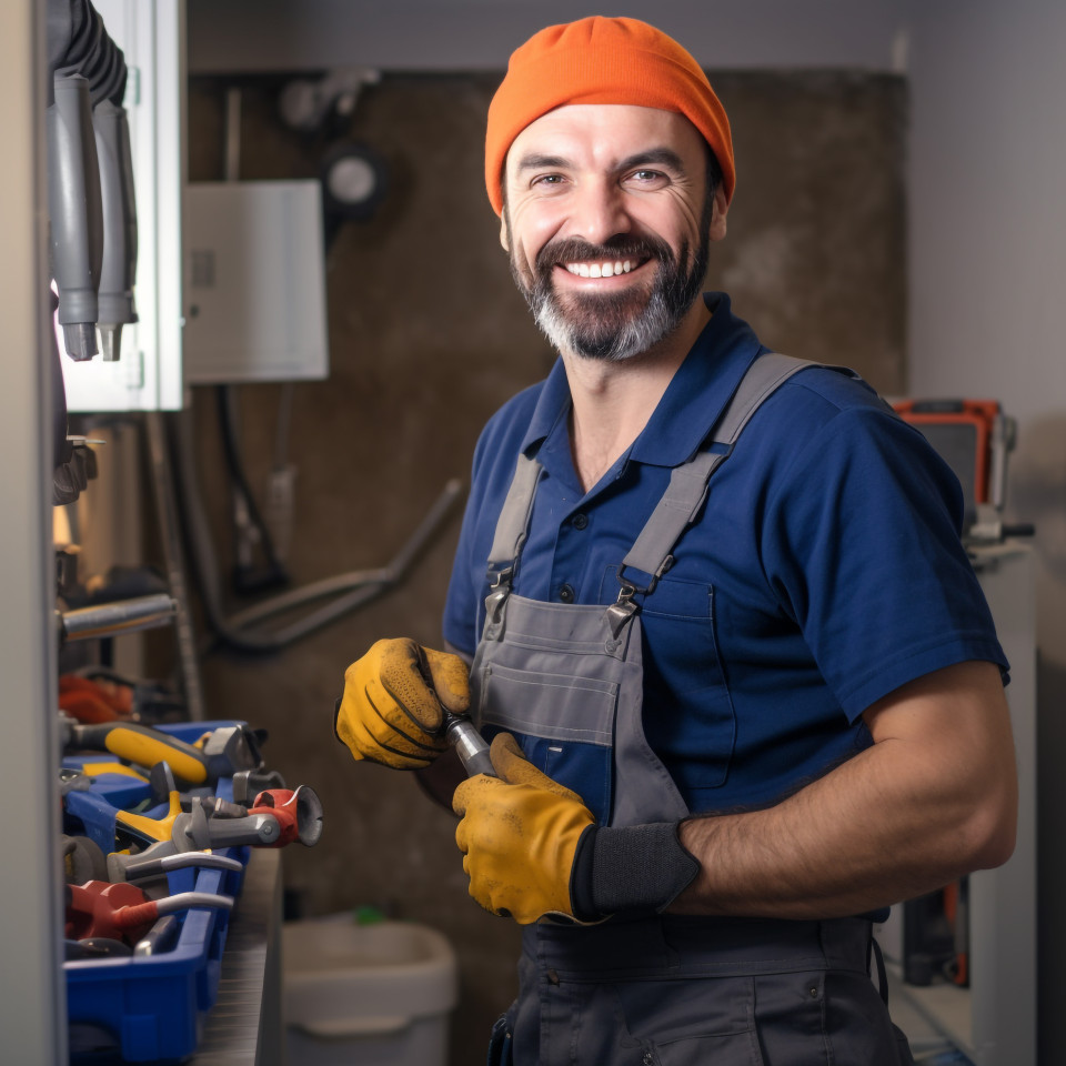 Plumber working on blurred background