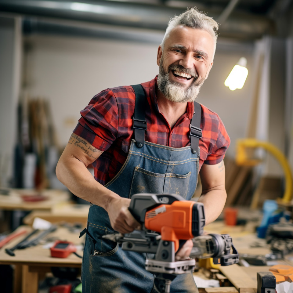 Smiling tool and die maker working on blurred background