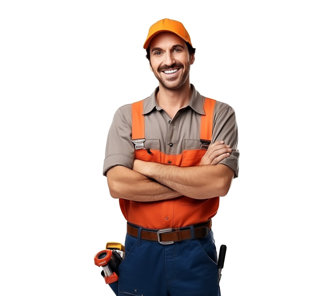 Approachable smiling plumber isolated on white background