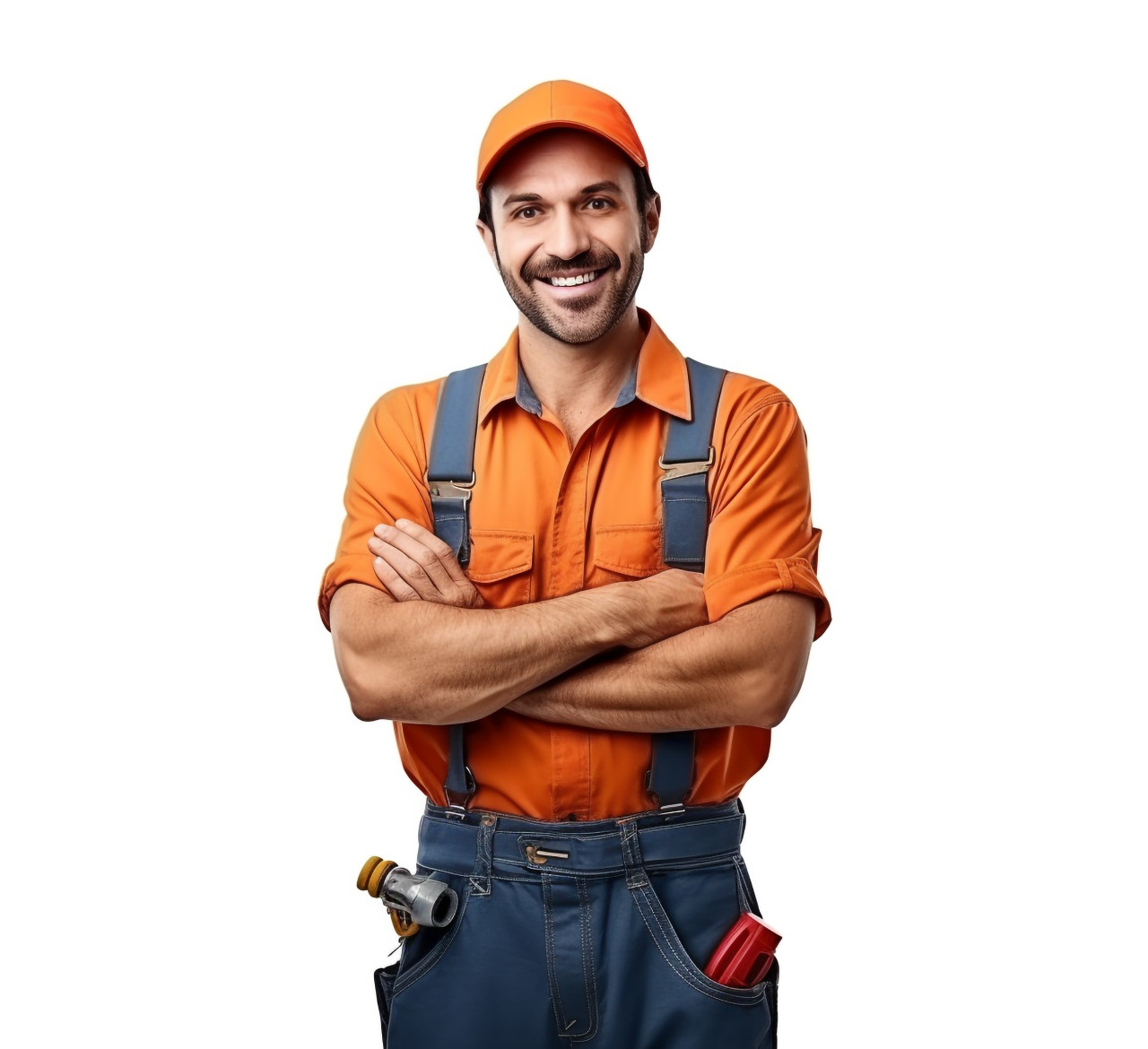 Approachable smiling plumber isolated on white background
