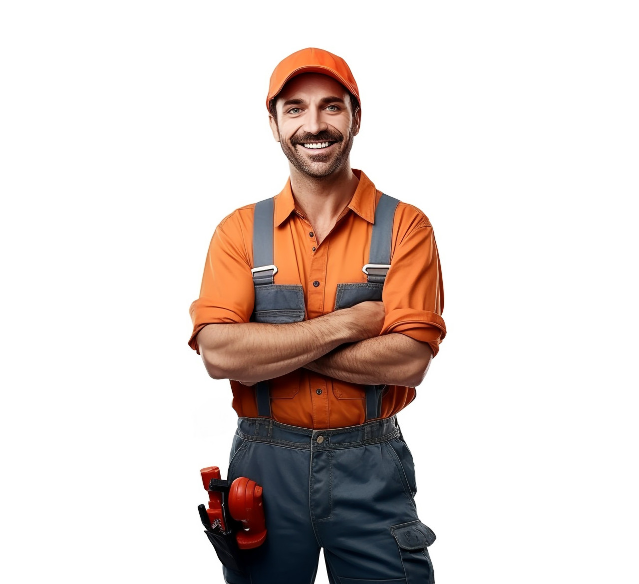Approachable smiling plumber isolated on white background